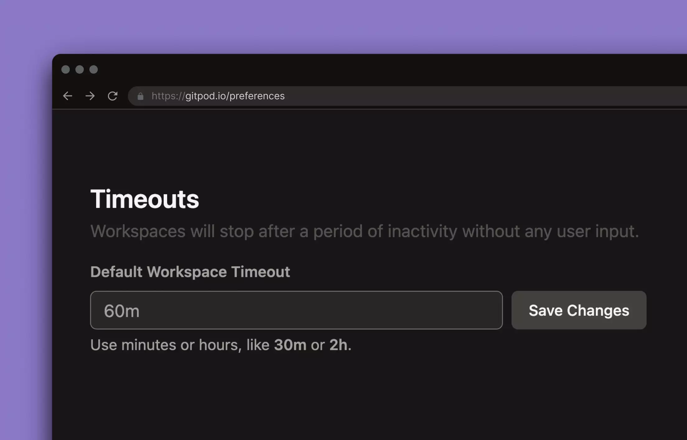 Input box for timeouts set in a users preferences page.