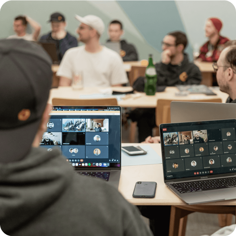 Gitpod team members participating in a hackathon