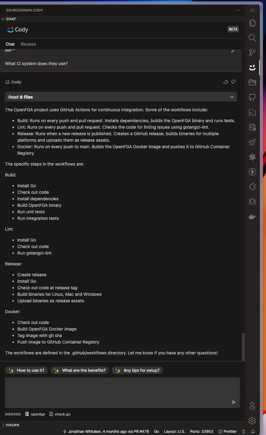 Sourcegraph Cody Result for What CI system does they use? in context of OpenFGA Repository