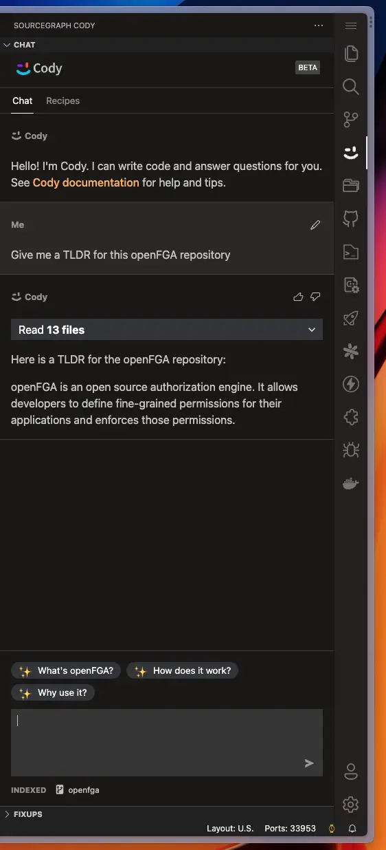 Sourcegraph Cody Result for Give me a TLDR for this openFGA repository