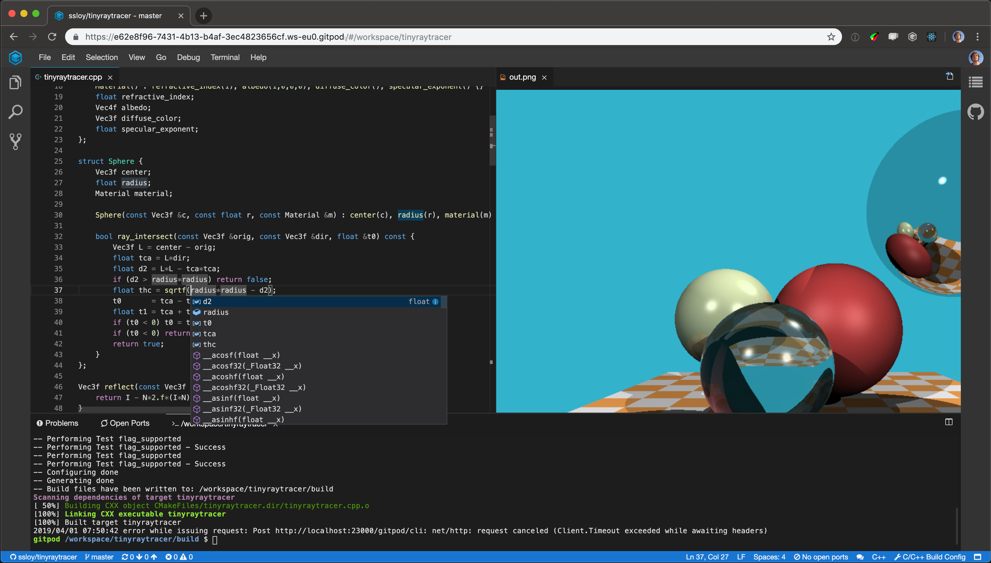 Tinyraytracer Gitpod workspace