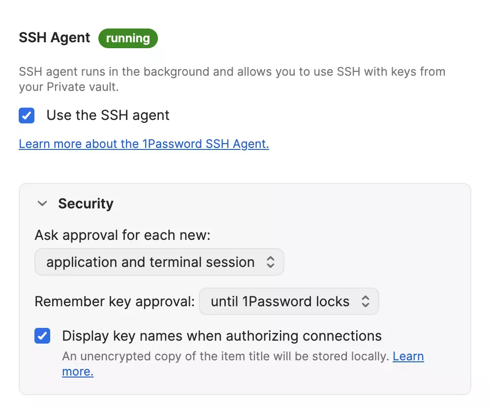 SSH Agent Configuration in 1Password