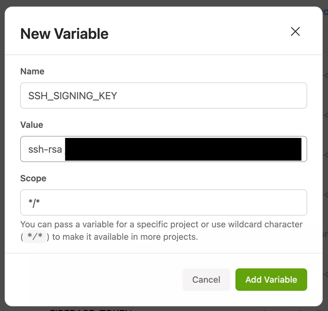 Public SSH Key set as Environment variable in Gitpod