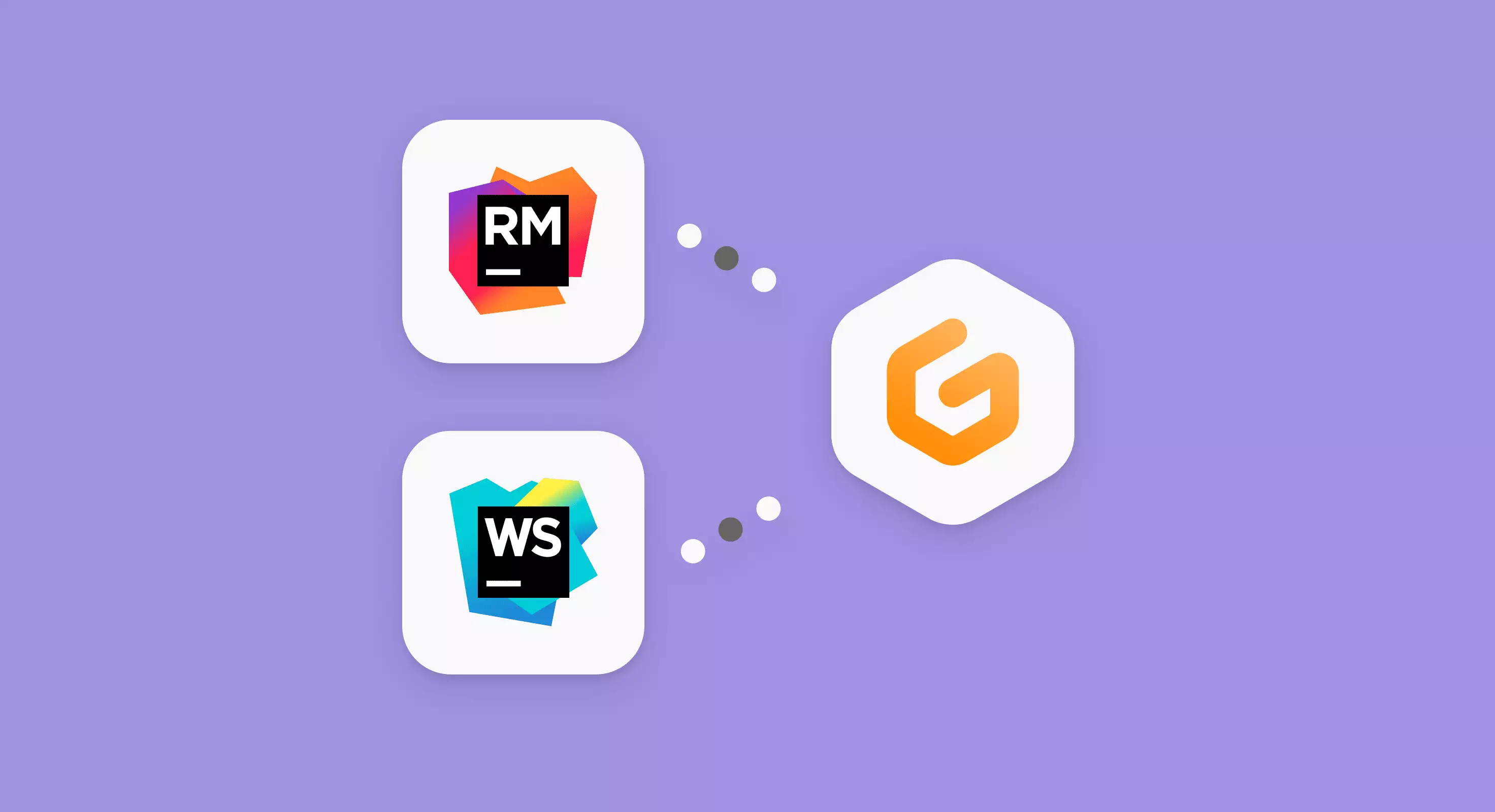 JetBrains RubyMine and WebStorm logos connected to a Gitpod logo