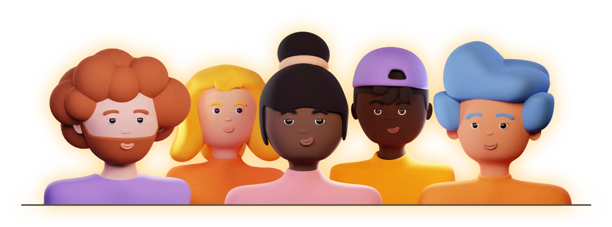 4 3d modeled characters representing a squad of community heroes