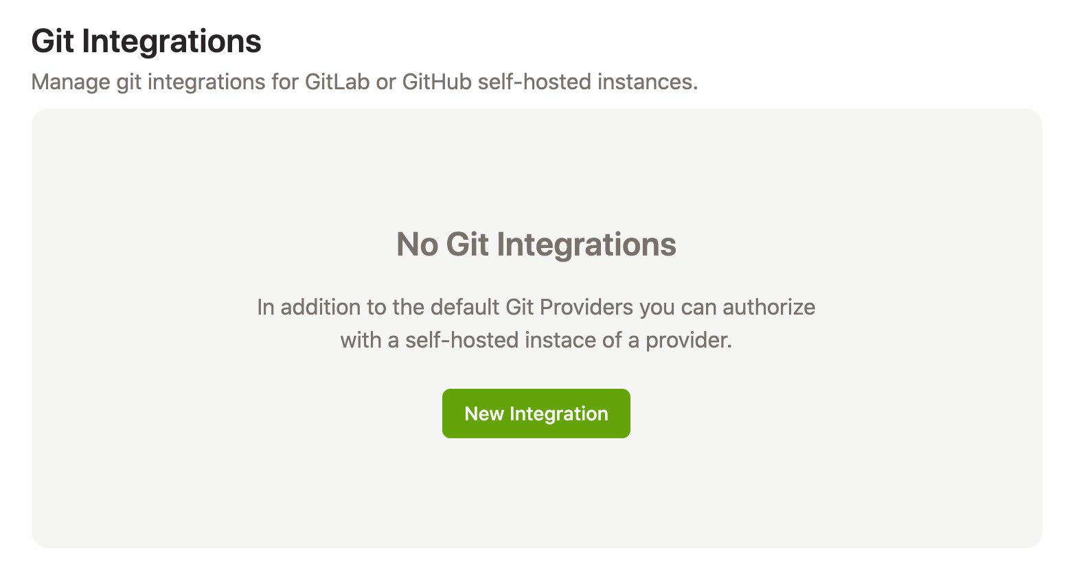Git Integrations section in the Gitpod settings