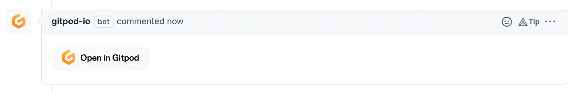 An Open in Gitpod badge in a PR comment