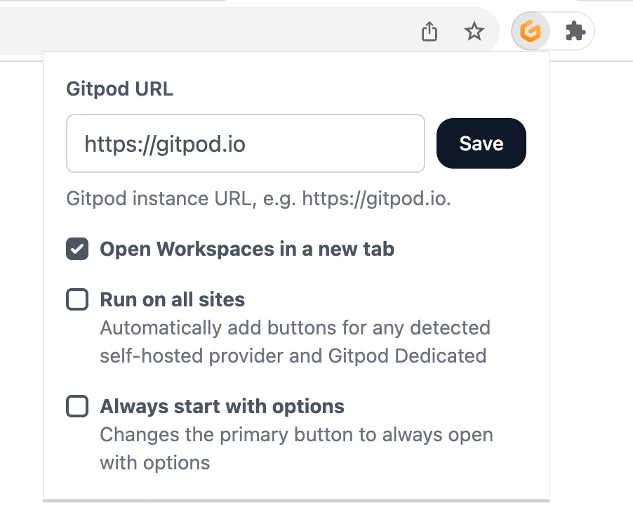 Gitpod browser extension configuration