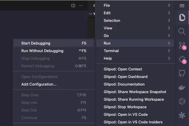 Debugger Option in Gitpod VS Code