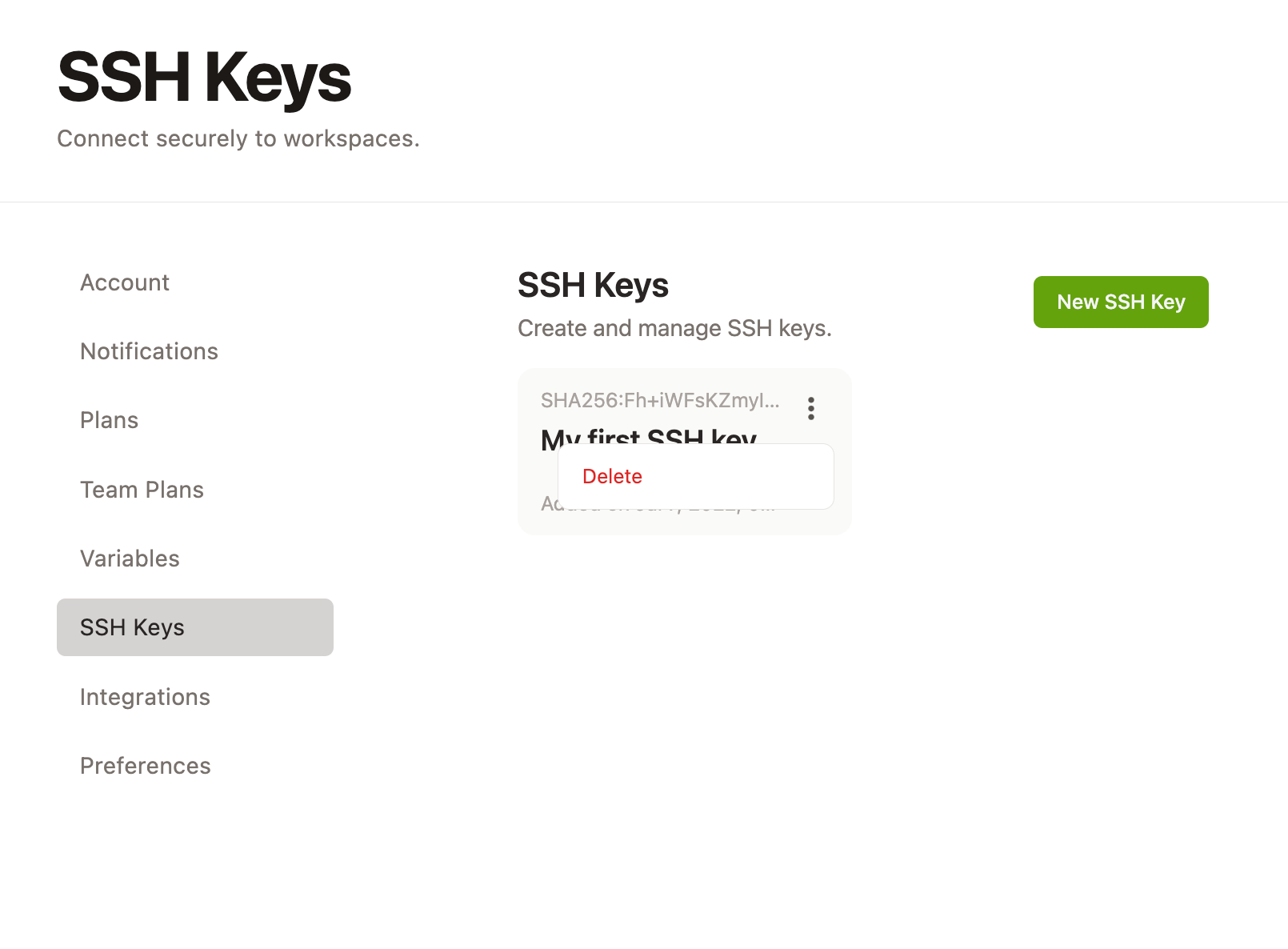 Deleting an SSH key from Gitpod