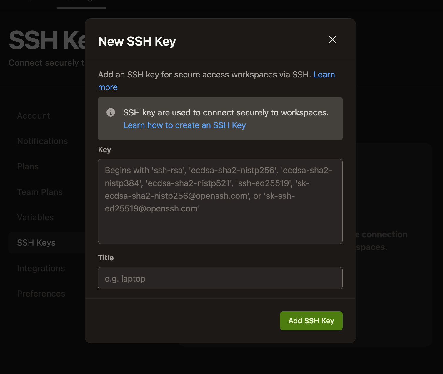 Adding an SSH Key to Gitpod