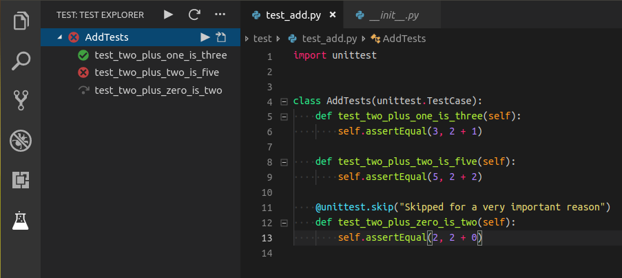 Python test explorer example