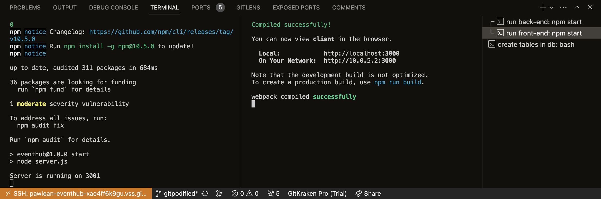 split terminal example