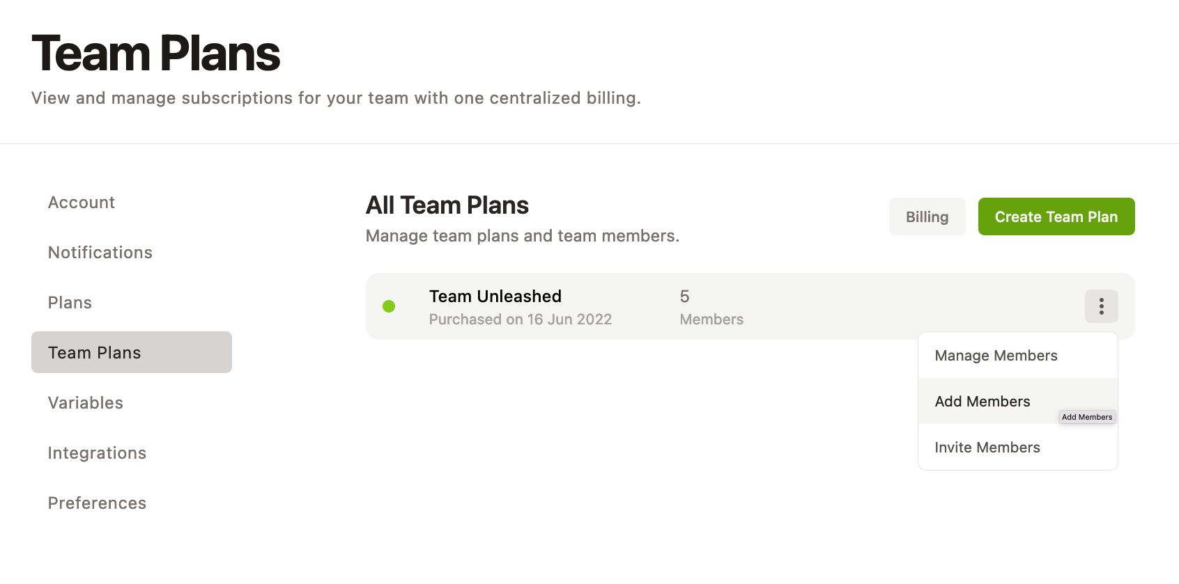 Manage Team Plan Members