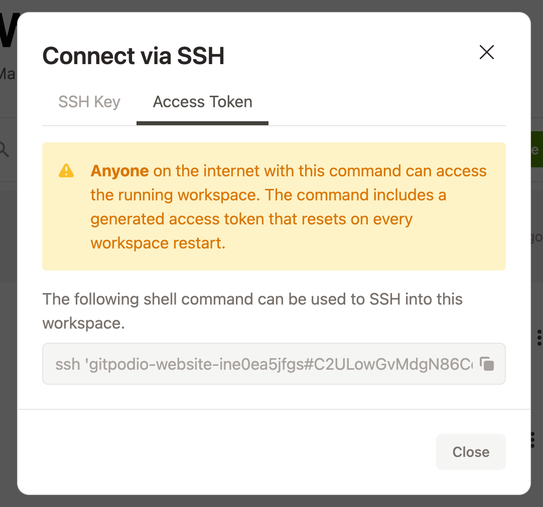 Accessing the owner token string manually from the Gitpod dashboard