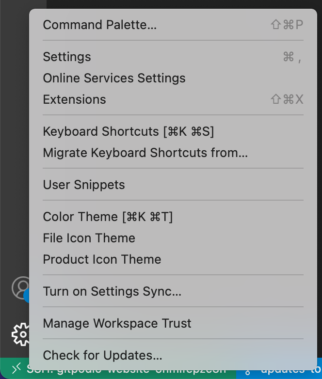 Enable settings sync from the Manage gear menu