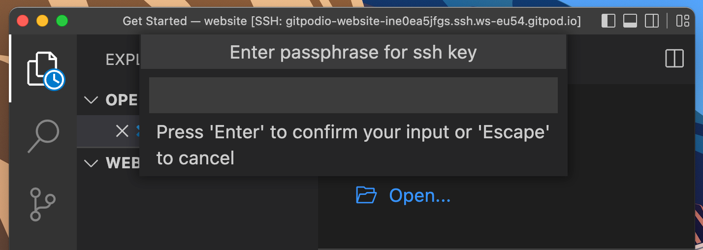 Passphrase prompt from VS Code requiring the SSH key passphrase