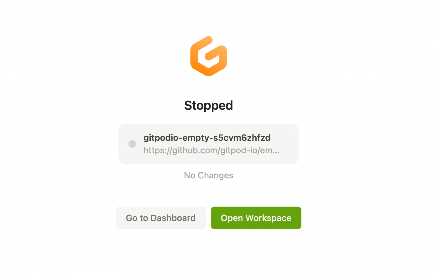 Open workspace button shown on a stopped workspace page