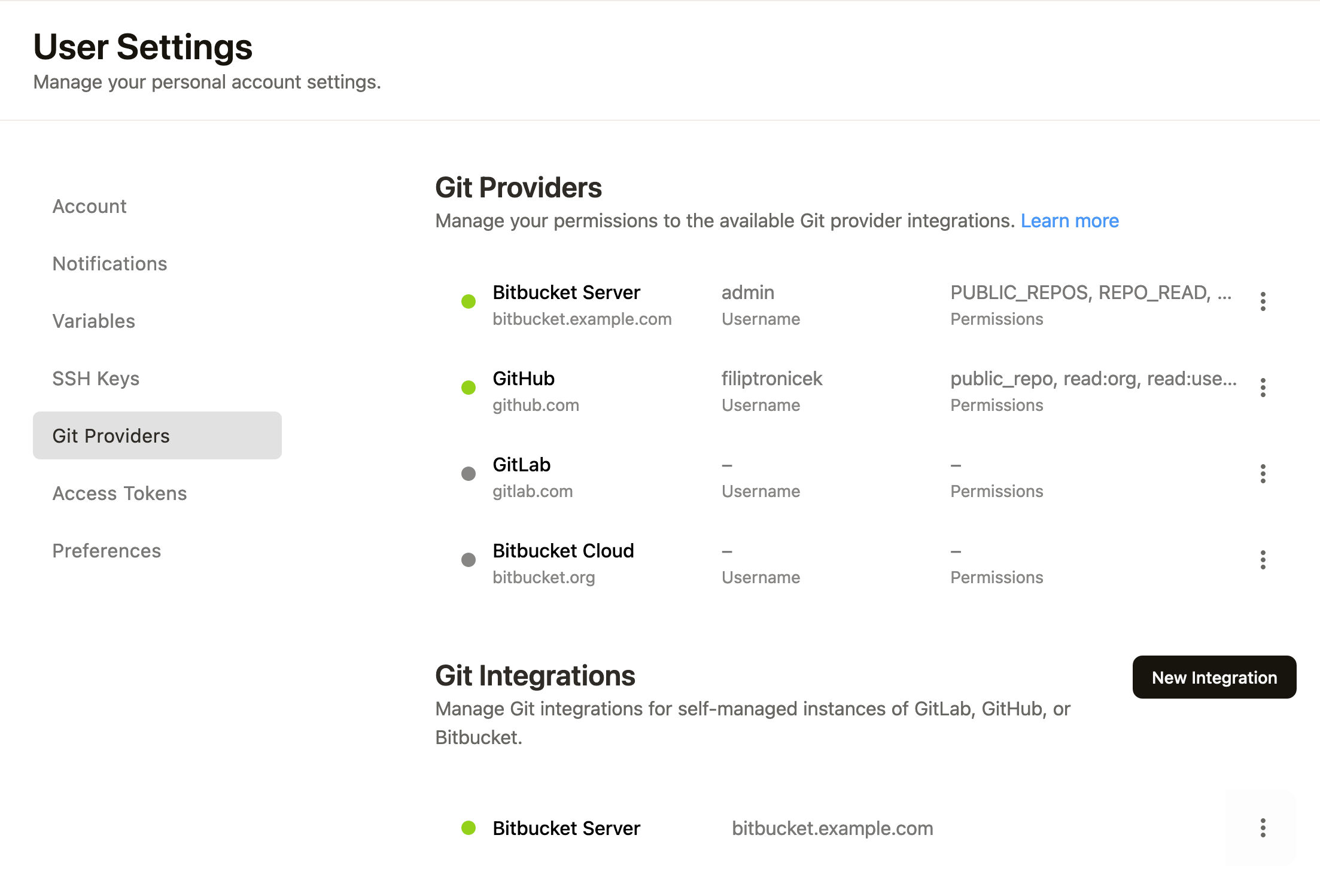 Bitbucket Server integration and connection in Gitpod settings