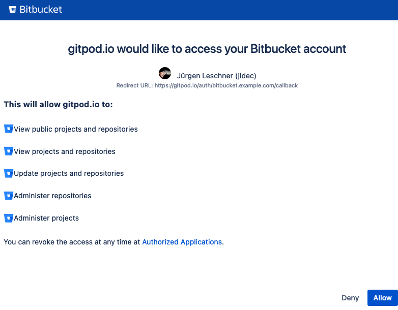 OAuth confirmation from Bitbucket Server