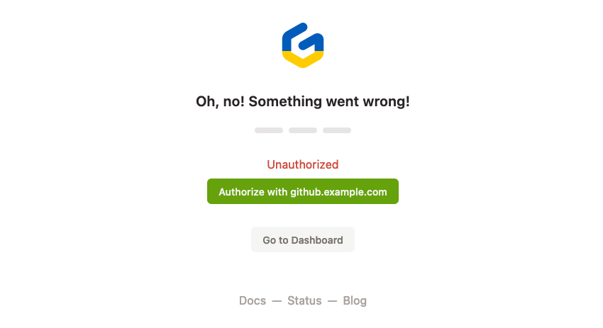 Prompt to authorize with GitHub Enterprise