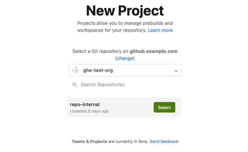New project select GitHub Enterprise repo