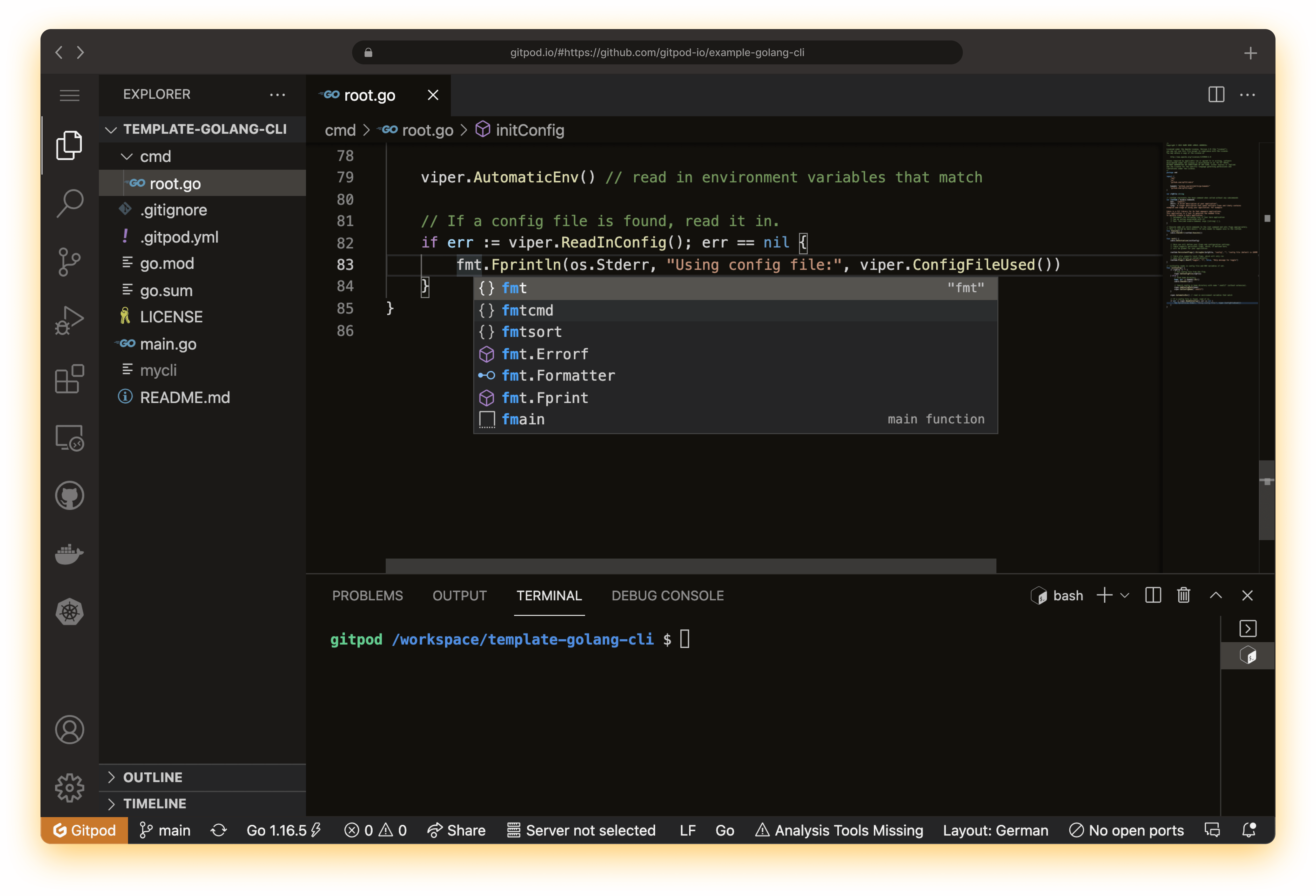 VS Code running in the browser